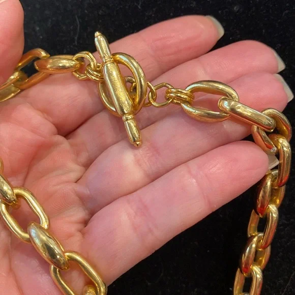 Vintage Gold Chain Link Necklace with Multicolor Bead Accents - Picture 2 of 4